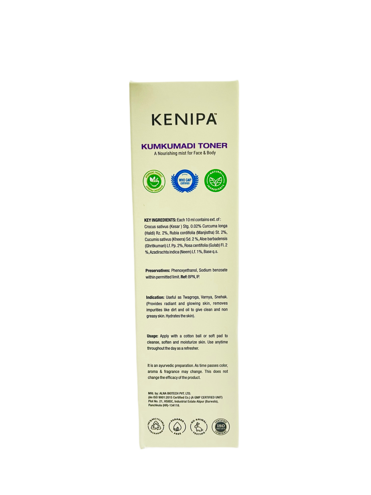 KENIPA Kumkumadi Toner                                                                    A nourishing mist for Face & Body 100 ml