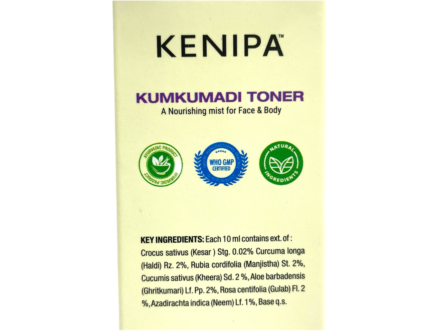 KENIPA Kumkumadi Toner                                                                    A nourishing mist for Face & Body 100 ml